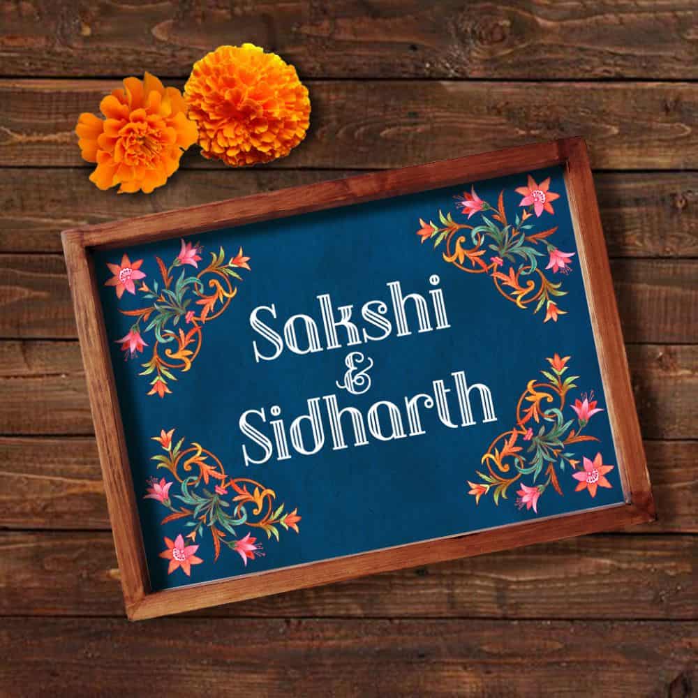 Printed Framed Name plate -  Red flowers