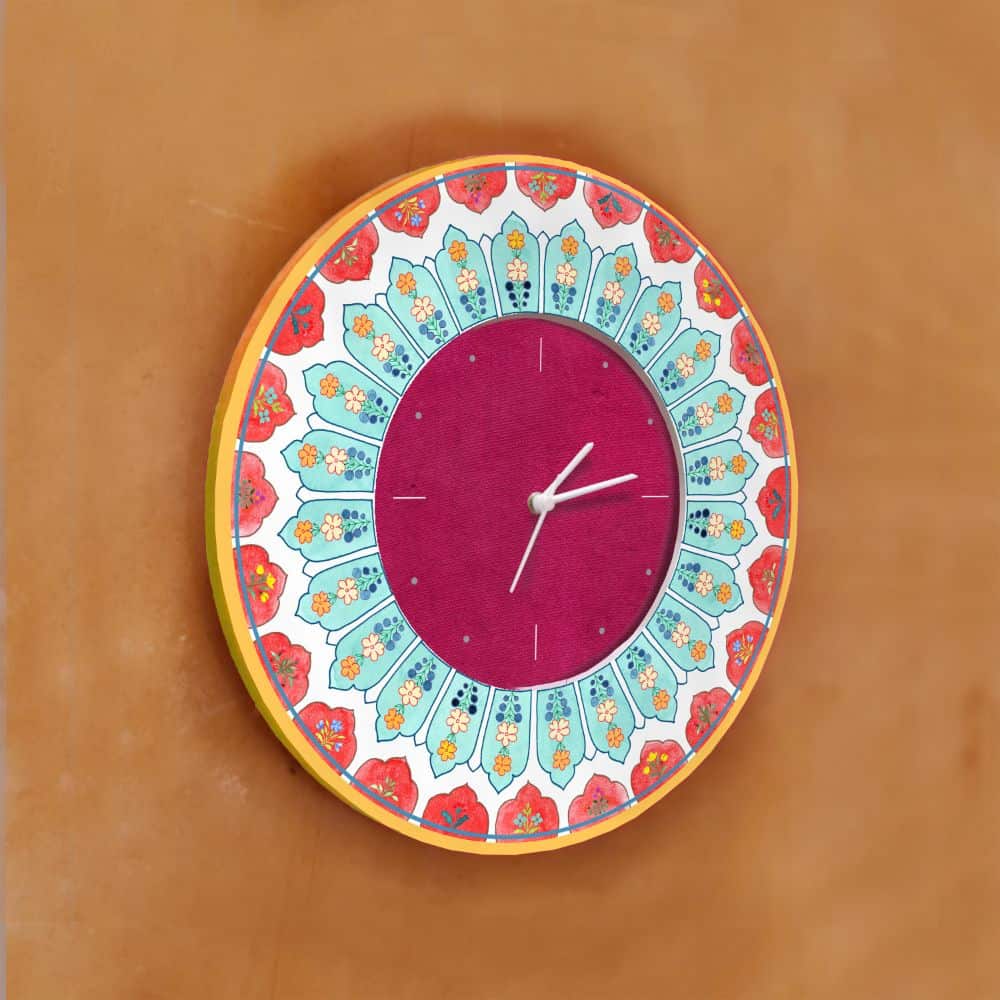 Modern Artistic Wall clock - Teal and red - rangreli