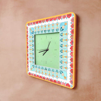 Modern Artistic Wall clock - Teal and red - rangreli