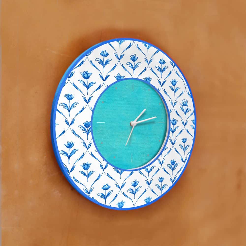 Modern Artistic Wall clock - blue monochrome roses