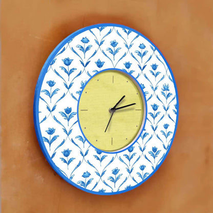 Modern Artistic Wall clock - blue monochrome roses - rangreli