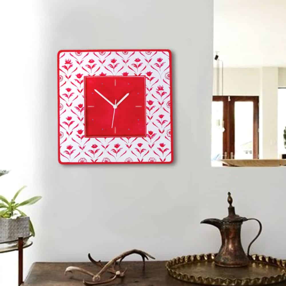 Modern Artistic Wall clock - red monochrome roses - rangreli