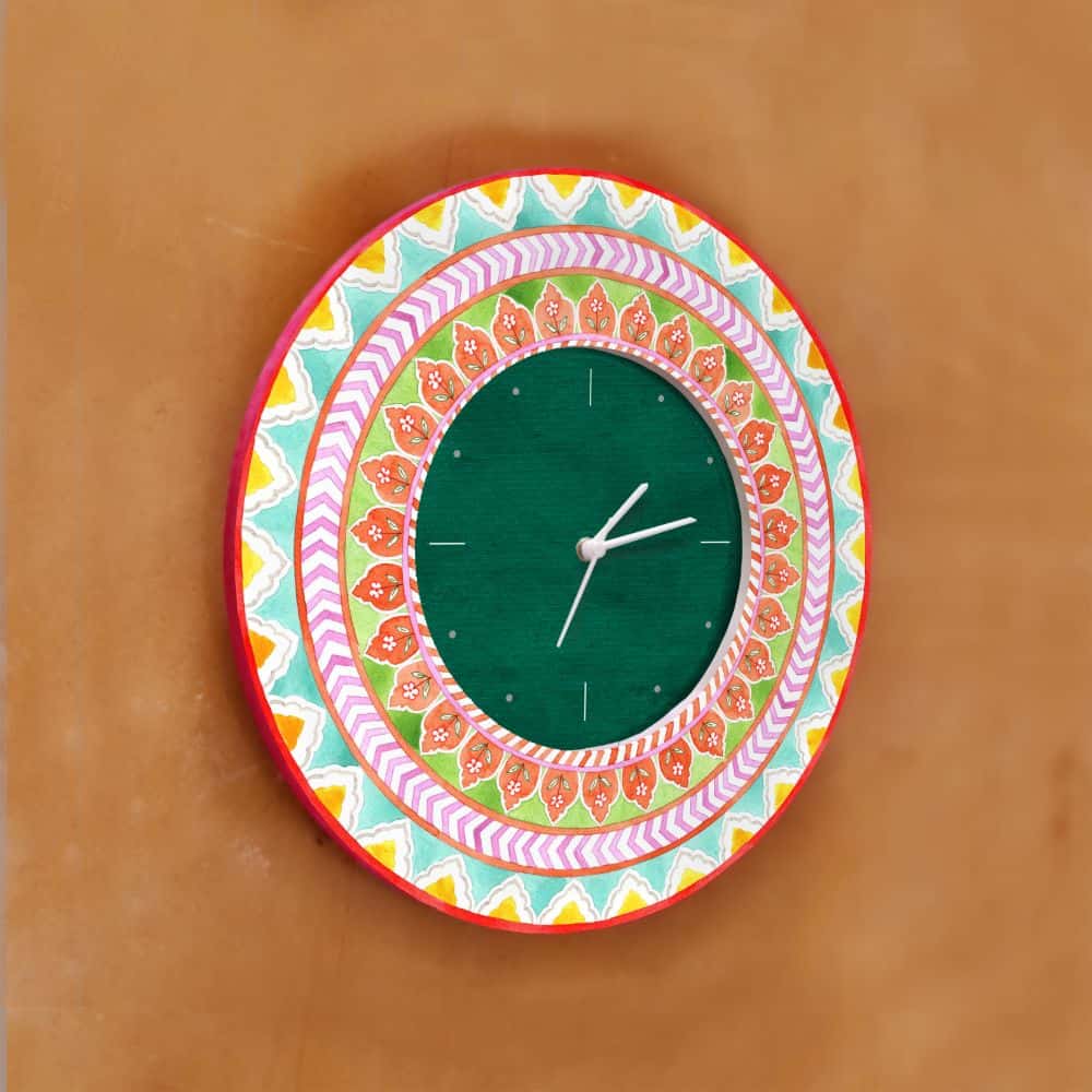 Modern Artistic Wall clock - orange and green - rangreli