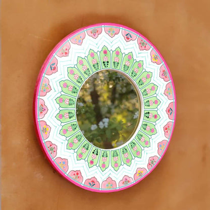 Decorative Designer Mirror - peach and green - rangreli