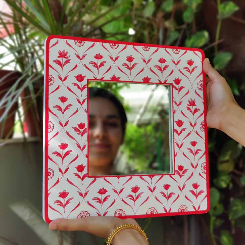 Decorative Designer Mirror - red monochrome roses