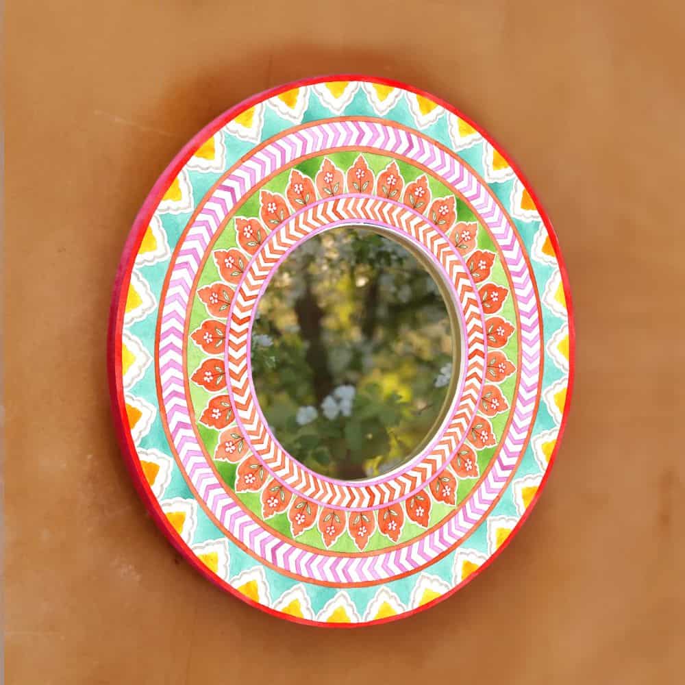 Decorative Designer Mirror - orange and green - rangreli