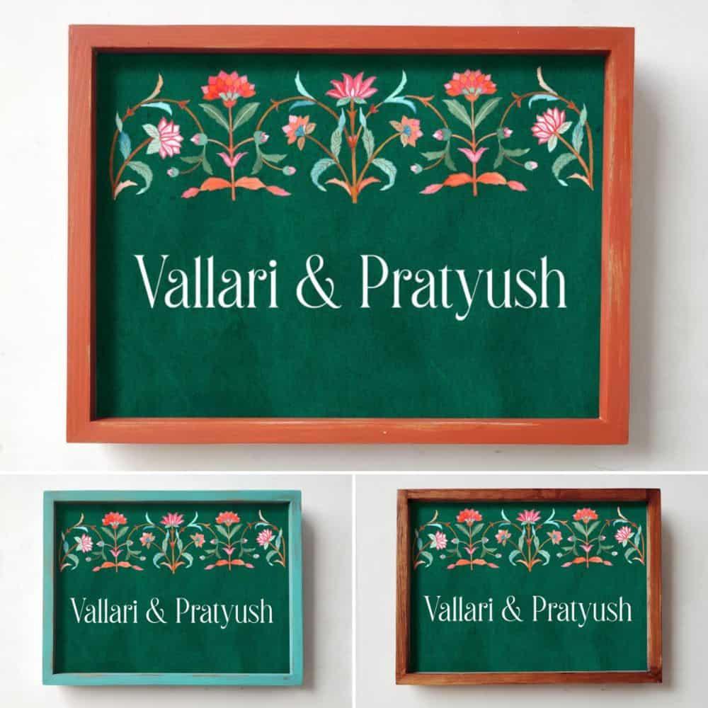 Printed Framed Name plate -  Veli - pink and green - rangreli