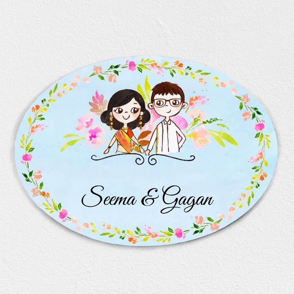 Handpainted Customized Name Plate - Forever Couple Character - rangreli