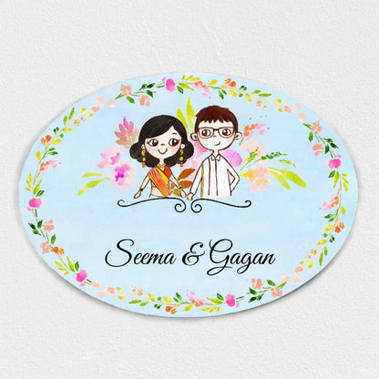 Handpainted Customized Name Plate - Forever Couple Character - rangreli