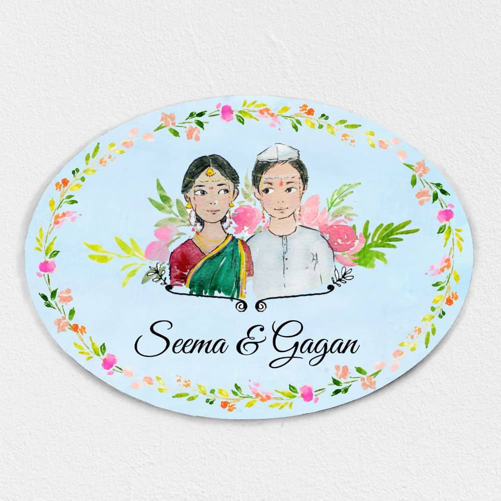 Handpainted Customized Name Plate -Character Couple Name Plate - rangreli