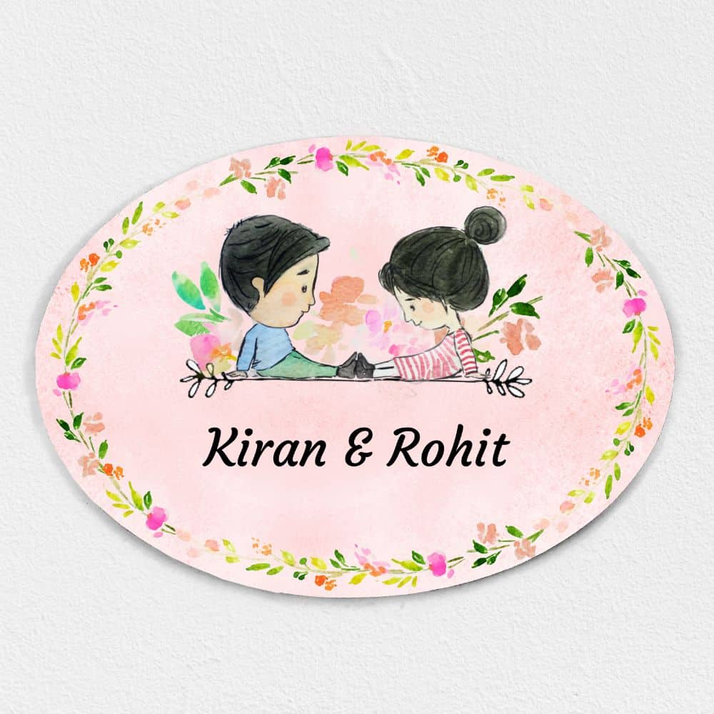 Handpainted Customized Name Plate - Cute Couple Name Plate - rangreli