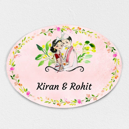 Handpainted Customized Name plate - Happy Couple Character - rangreli