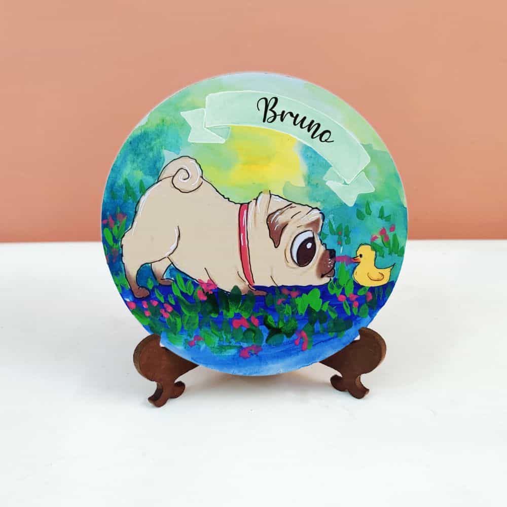 Handpainted Character Table Art - Curious Pug
