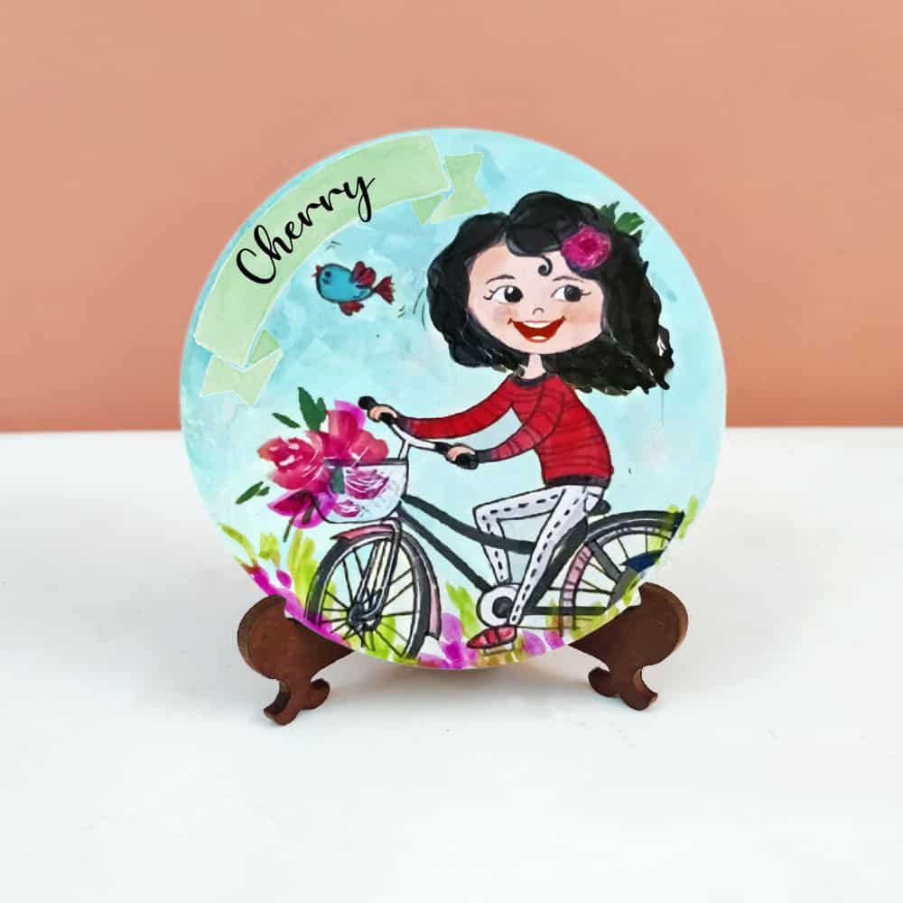 Handpainted Character Table Art - Cycle Girl