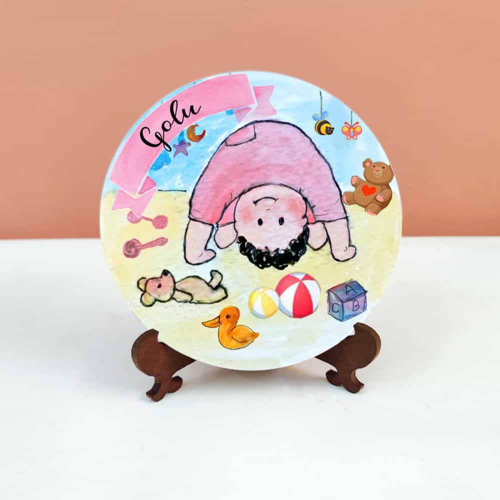 Handpainted Character Table Art - Playing  Baby
