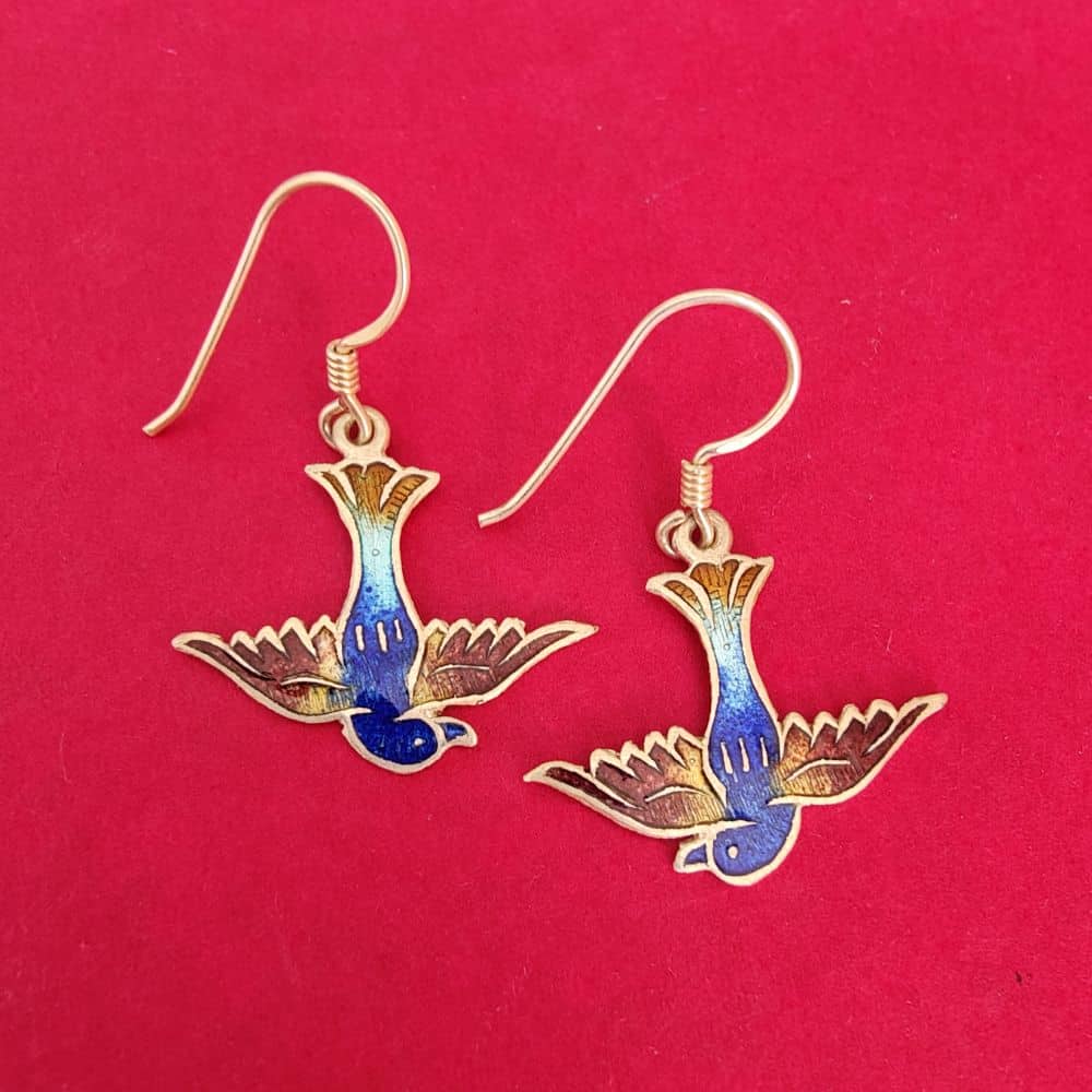 Silver Meenakari Earrings - Bird - rangreli