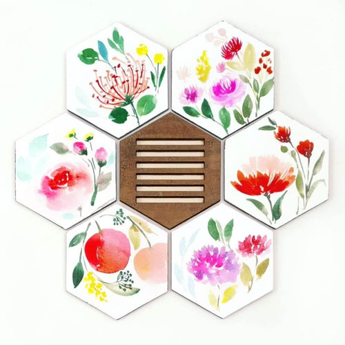 Set of 6 Hand Painted Coasters -3 - rangreliart