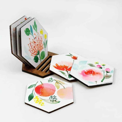 Set of 6 Hand Painted Coasters -3 - rangreli