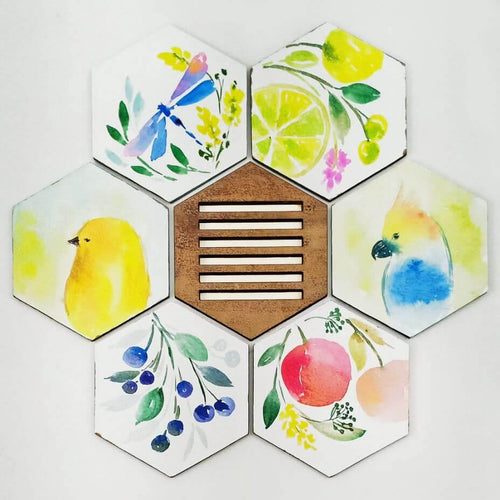Set of 6 Hand Painted Coasters - 4 - rangreliart