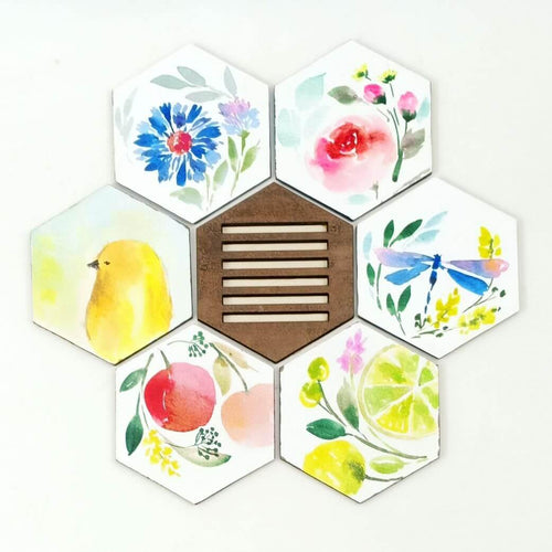 Set of 6 Hand Painted Coasters - 5 - rangreliart