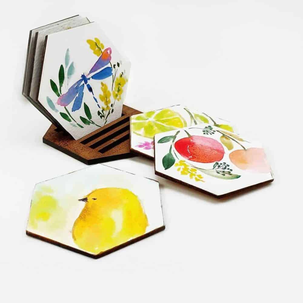 Set of 6 Hand Painted Coasters -2 - rangreli
