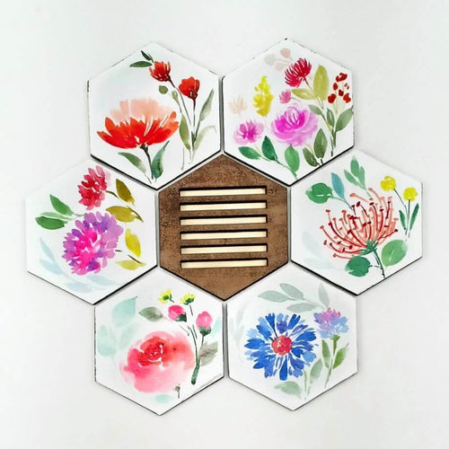 Set of 6 Hand Painted Coasters - 6 - rangreliart
