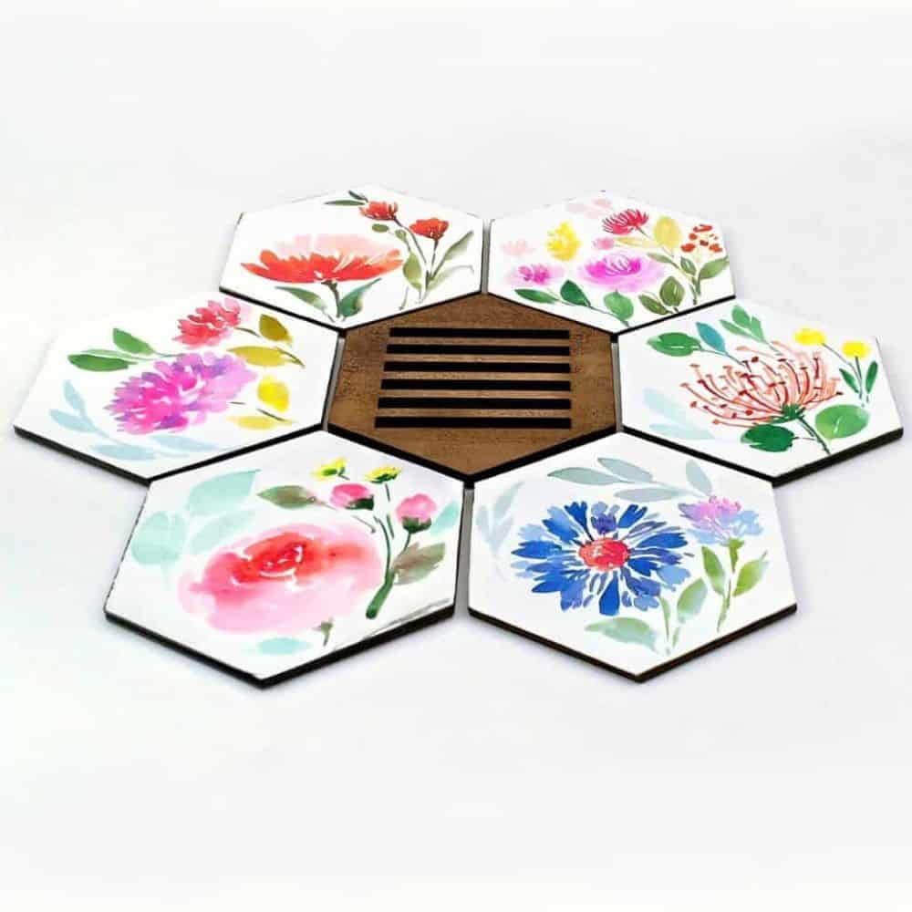 Set of 6 Hand Painted Coasters - 6 - rangreli