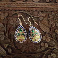 Load image into Gallery viewer, Silver Meenakari Earrings - Floral

