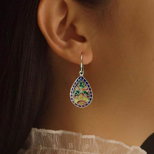 Silver Meenakari Earrings - Floral - rangreli