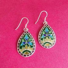 Load image into Gallery viewer, Silver Meenakari Earrings - Floral
