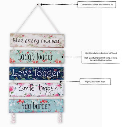 Wall Art - Quote Wall Hanging Planks - Live Every Moment - rangreli