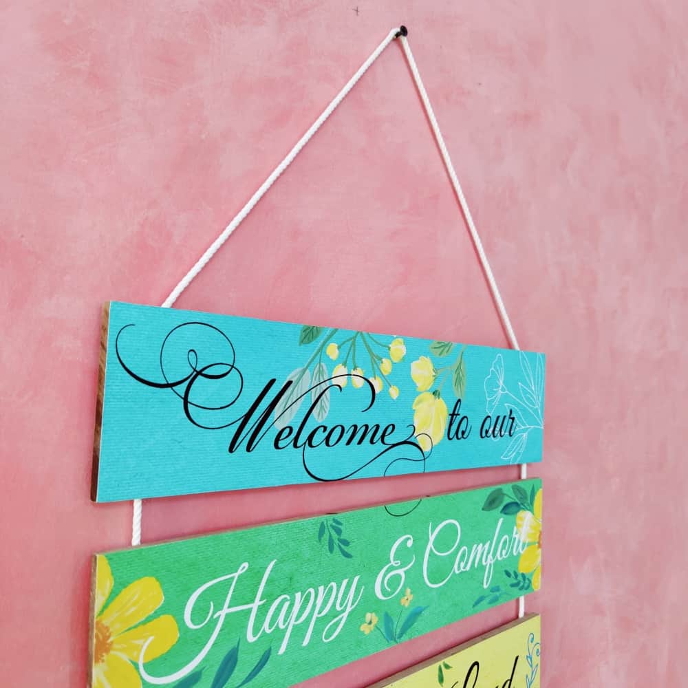 Wall Art - Quote Wall Hanging Planks - Welcome to Happy Place - rangreli