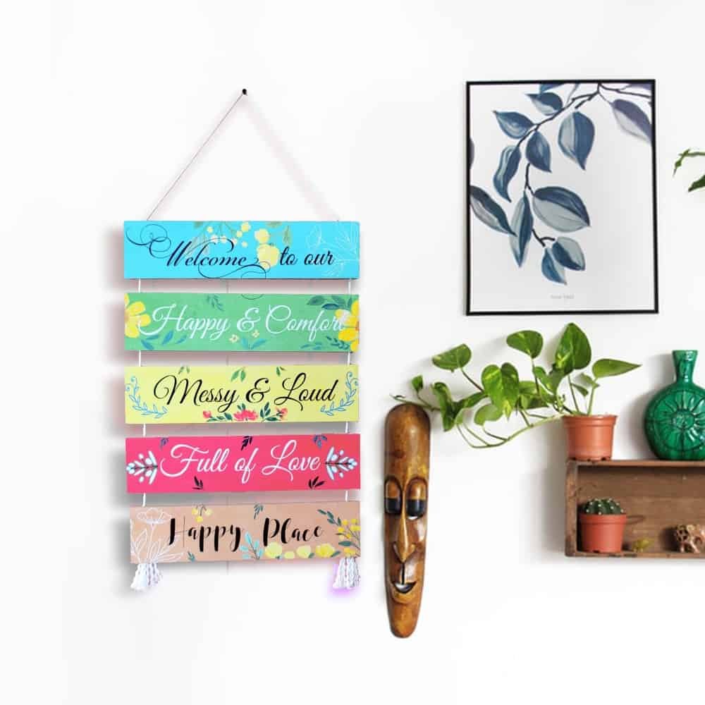 Wall Art - Quote Wall Hanging Planks - Welcome to Happy Place - rangreli