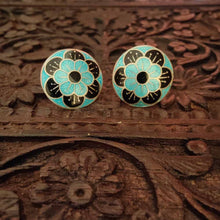 Load image into Gallery viewer, Silver Meenakari Round Studs -Flowers
