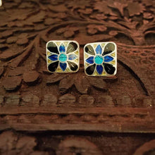 Load image into Gallery viewer, Silver Meenakari Square Studs -Flowers
