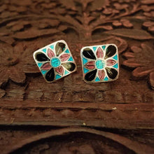 Load image into Gallery viewer, Silver Meenakari Square Studs -Flowers
